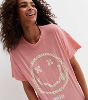 New Look Pink Daisy Nirvana Logo T-Shirt